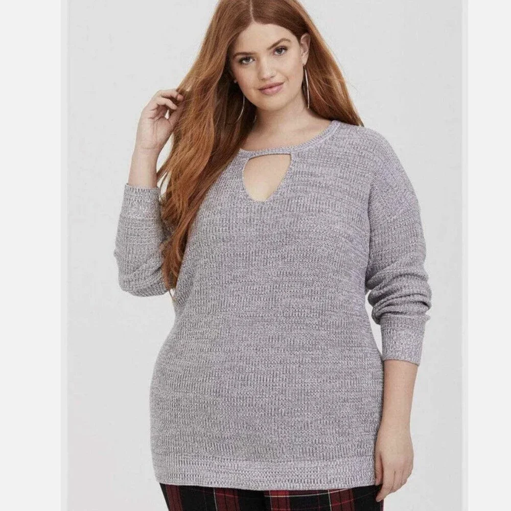 Torrid Gray CableKnit Keyhole Pullover Sweater Size 2X Stretch Casual Minimalist